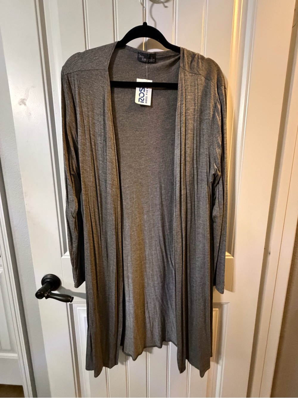 One Pocket Open-Front Long Cardigan - Gray
